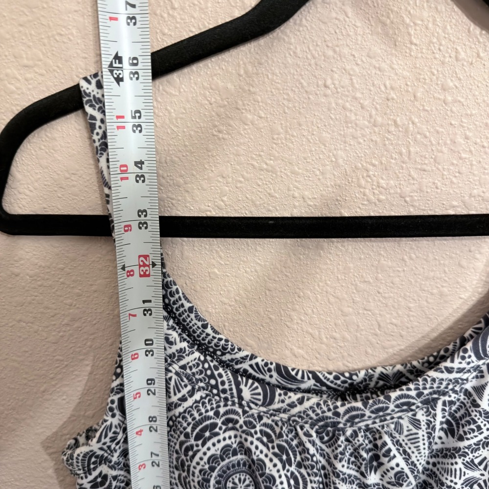 Prana Quinn Dress Small Black White Mandala Print Shelf Bra Tiered Mini Dress - Picture 8 of 9